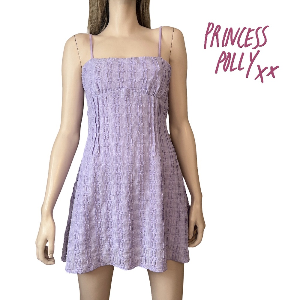 Princess Polly Melrose Nights Lilac Mini Dress Textured Empire Bust Sleeveless - Picture 3 of 16